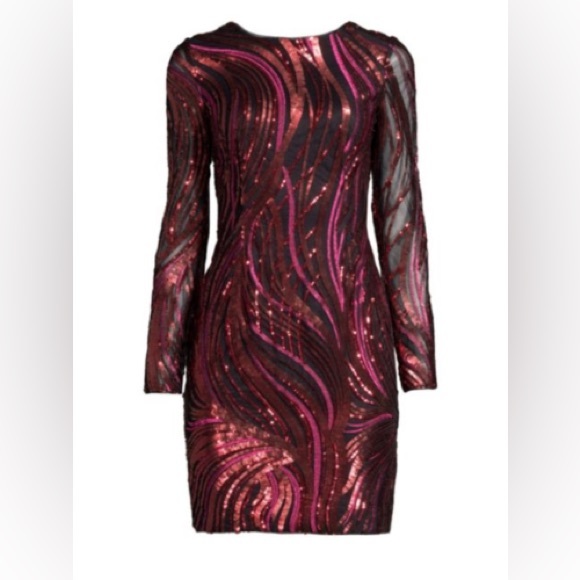 NWT Aidan Mattox Red Cranberry Sequin Ribbon Cocktail Dress!! - Picture 2 of 9